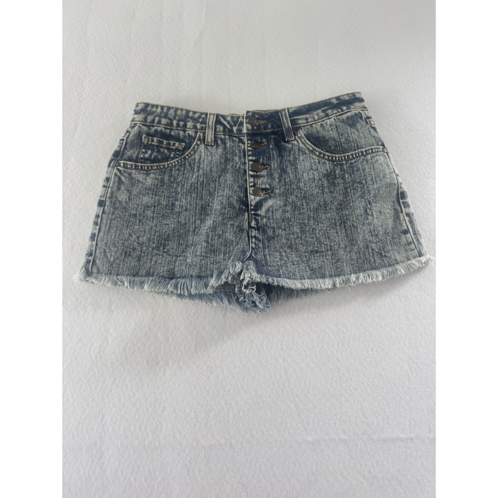 Wildfox Womens Acid Wash High Waisted Denim Shorts Button Fly Blue Size 30